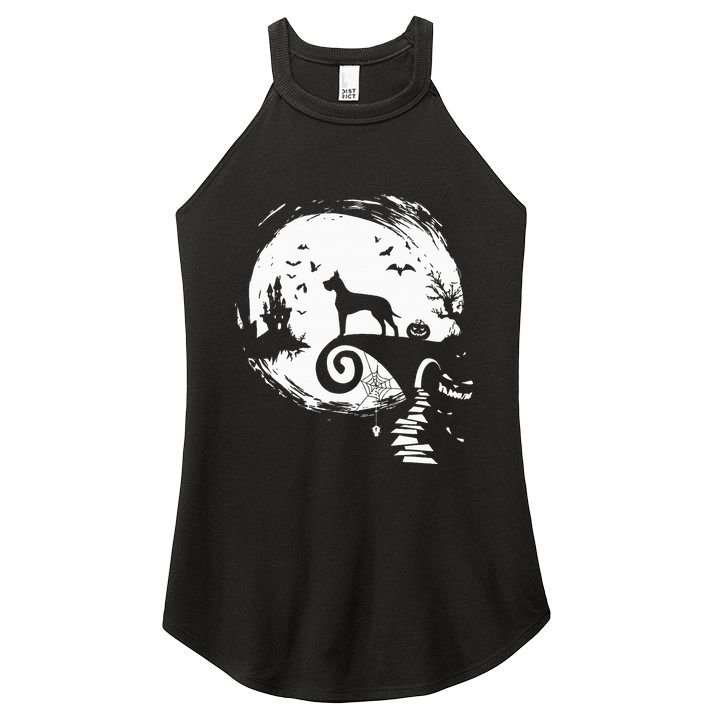 Great Dane Dog And Moon Halloween Costume Dog Lover Women's Perfect Tri Rocker Tank