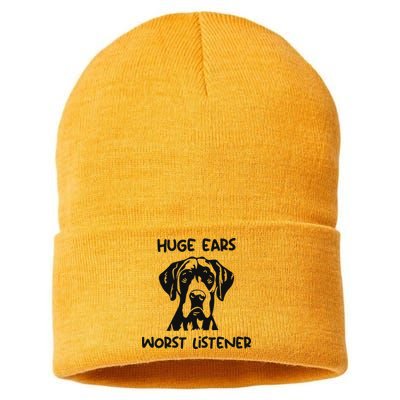Great Dane Dog Huge Ears Worst Listener Sustainable Knit Beanie
