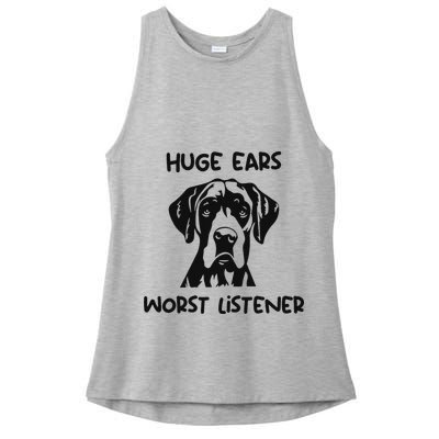 Great Dane Dog Huge Ears Worst Listener Ladies PosiCharge Tri-Blend Wicking Tank