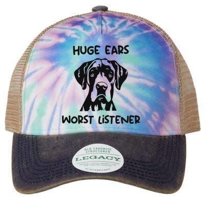 Great Dane Dog Huge Ears Worst Listener Legacy Tie Dye Trucker Hat
