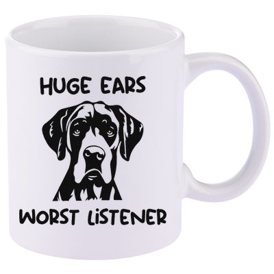Great Dane Dog Huge Ears Worst Listener 11oz C Handle Ceramic Mug
