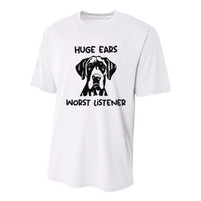 Great Dane Dog Huge Ears Worst Listener Youth Performance Sprint T-Shirt