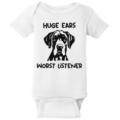 Great Dane Dog Huge Ears Worst Listener Baby Bodysuit