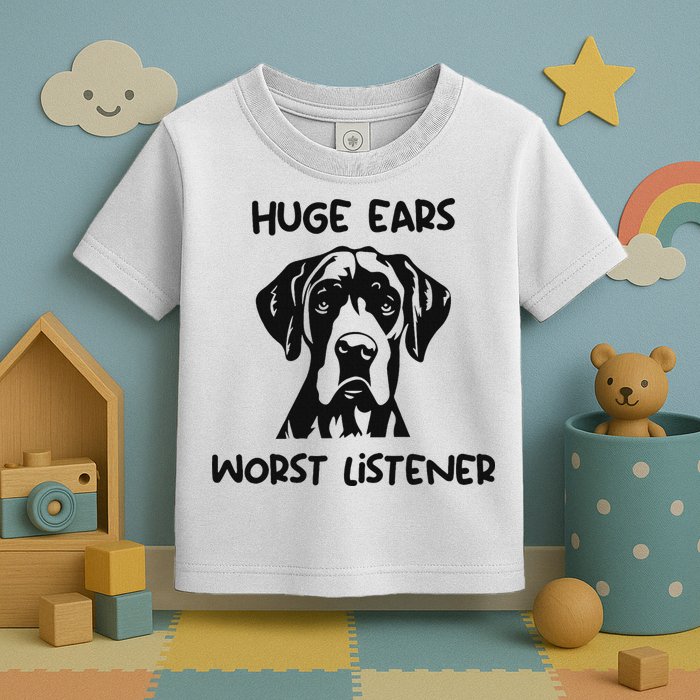 Great Dane Dog Huge Ears Worst Listener Toddler T-Shirt