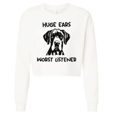 Great Dane Dog Huge Ears Worst Listener Cropped Pullover Crew