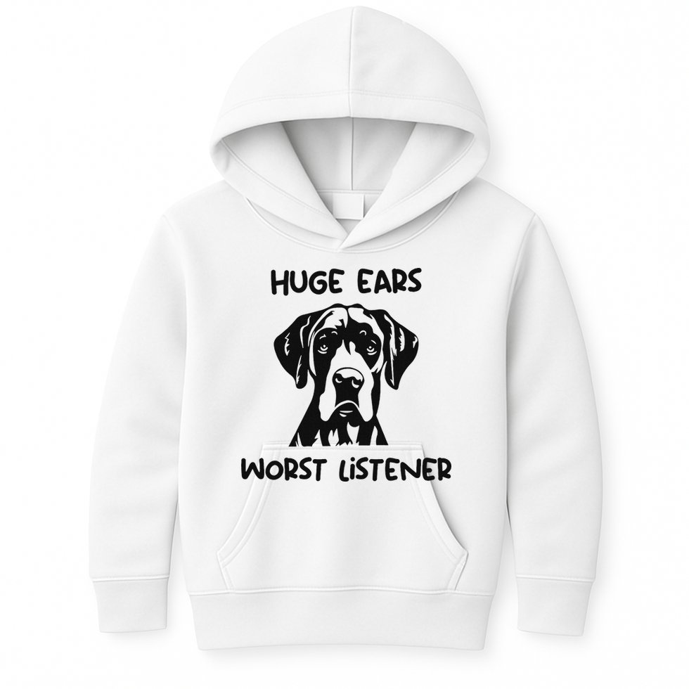 Great Dane Dog Huge Ears Worst Listener Kids Hoodie