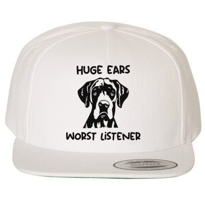 Great Dane Dog Huge Ears Worst Listener Wool Snapback Cap