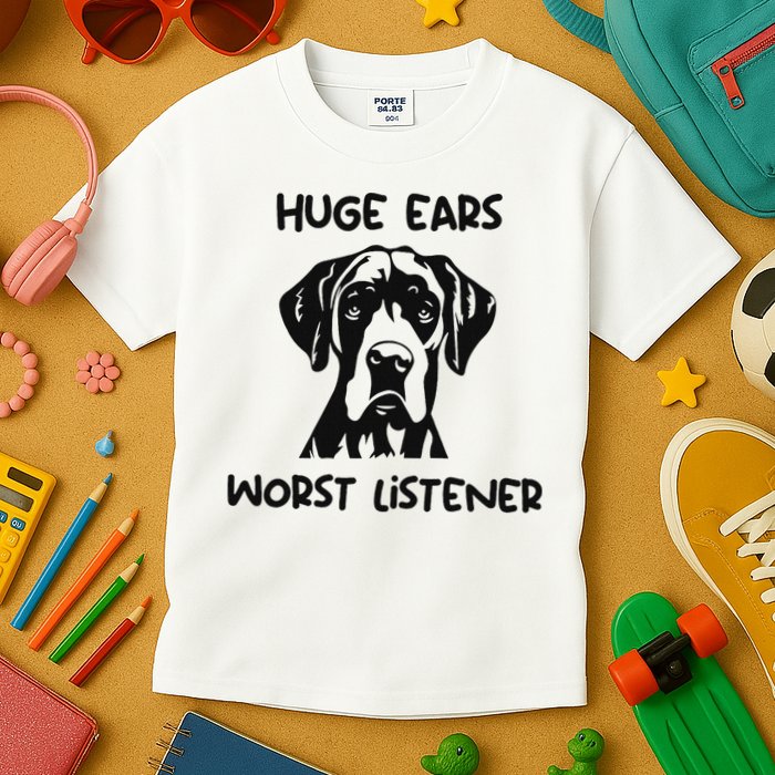 Great Dane Dog Huge Ears Worst Listener Kids T-Shirt
