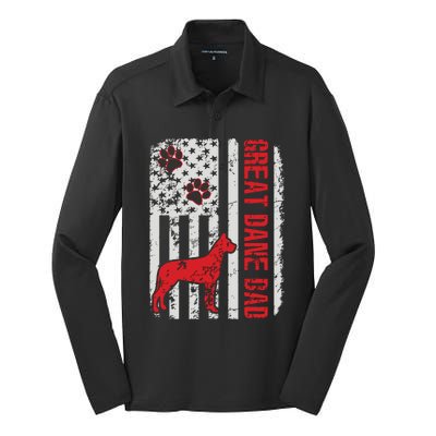 Great Dane Dad American Flag Gift Silk Touch Performance Long Sleeve Polo