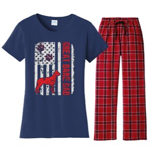 Great Dane Dad American Flag Gift Women's Flannel Pajama Set