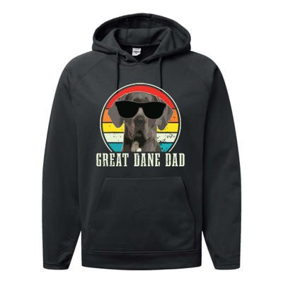 Great Dane Dad Funny Dog Sunglasses Vintage Great Dane Performance Fleece Hoodie