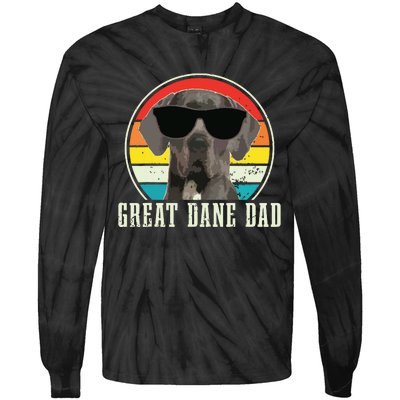 Great Dane Dad Funny Dog Sunglasses Vintage Great Dane Tie-Dye Long Sleeve Shirt