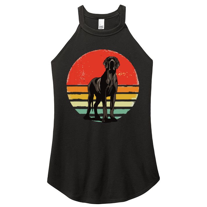 Great Dane Dog Lover Retro Vintage 70s Dog Pet Women's Perfect Tri Rocker Tank