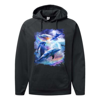 Galaxy Dolphin Dolphins In Space Performance Fleece Hoodie