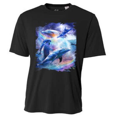 Galaxy Dolphin Dolphins In Space Cooling Performance Crew T-Shirt