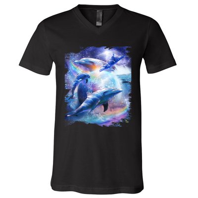 Galaxy Dolphin Dolphins In Space V-Neck T-Shirt