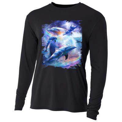 Galaxy Dolphin Dolphins In Space Cooling Performance Long Sleeve Crew