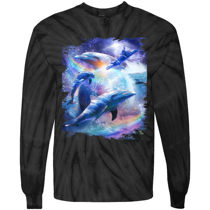 Galaxy Dolphin Dolphins In Space Tie-Dye Long Sleeve Shirt