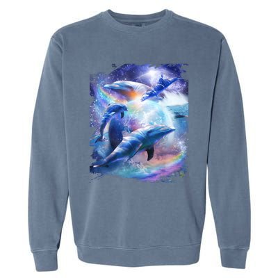 Galaxy Dolphin Dolphins In Space Garment-Dyed Sweatshirt