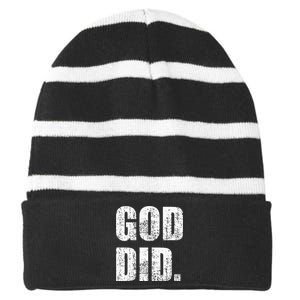 God Did Distressed Striped Beanie with Solid Band