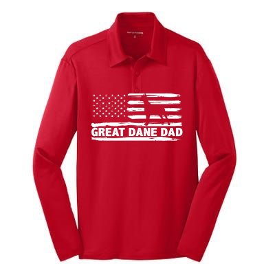 Great Dane Dad Distressed American Flag Patriotic Dog Silk Touch Performance Long Sleeve Polo