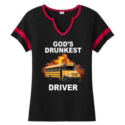 Gods Drunkest Driver Funny School Bus Ladies Halftime Notch Neck Tee