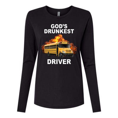 Gods Drunkest Driver Funny School Bus Womens Cotton Relaxed Long Sleeve T-Shirt