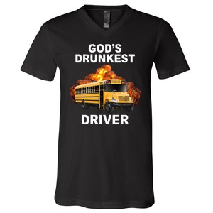 Gods Drunkest Driver Funny School Bus V-Neck T-Shirt