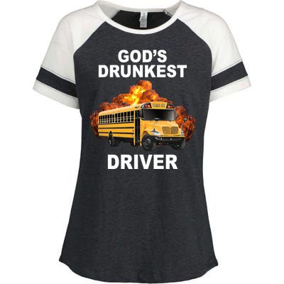 Gods Drunkest Driver Funny School Bus Enza Ladies Jersey Colorblock Tee