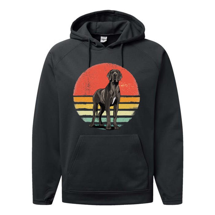 Great Dane Dog Lover Retro Vintage 70s Dog Pet Performance Fleece Hoodie