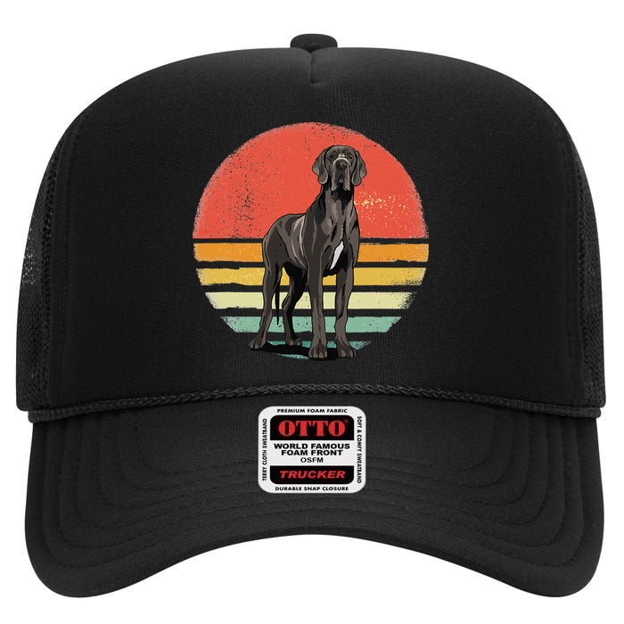 Great Dane Dog Lover Retro Vintage 70s Dog Pet High Crown Mesh Back Trucker Hat