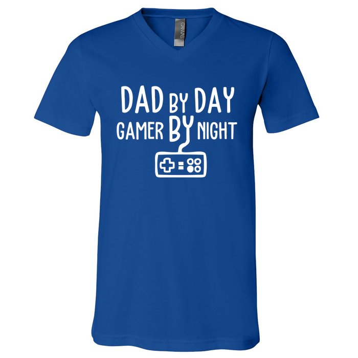 Gamer Dad Dad By Day Gamer By Night Funny Gaming Dad Great Gift V-Neck T-Shirt