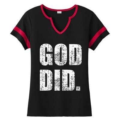 God Did Distressed Ladies Halftime Notch Neck Tee