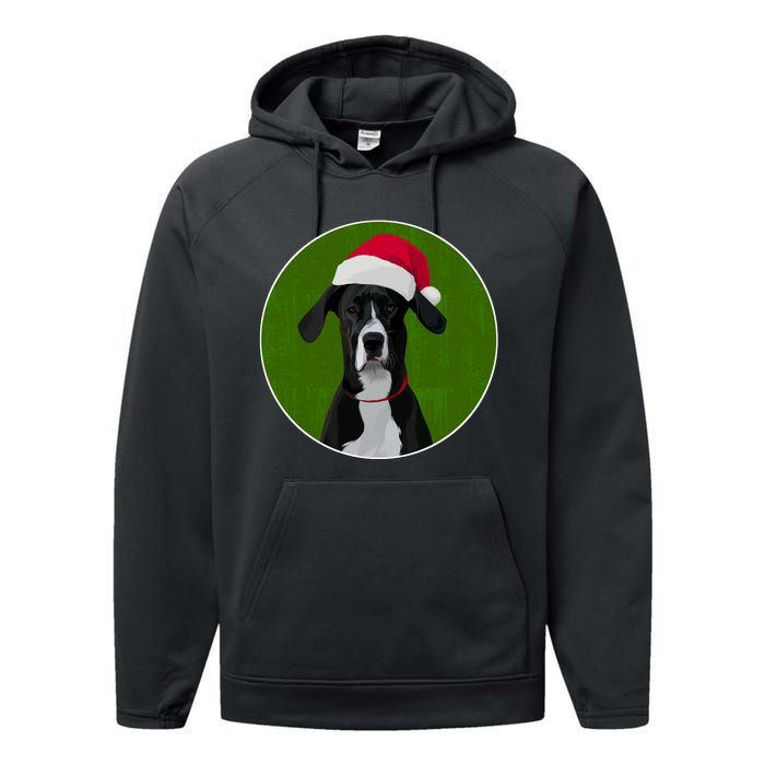 Great Dane Dog In Santa Hat For Christmas Performance Fleece Hoodie