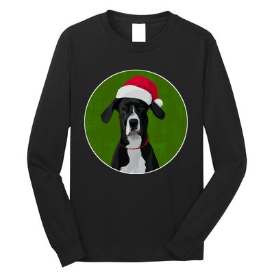 Great Dane Dog In Santa Hat For Christmas Long Sleeve Shirt