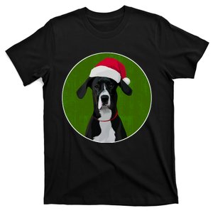 Great Dane Dog In Santa Hat For Christmas T-Shirt