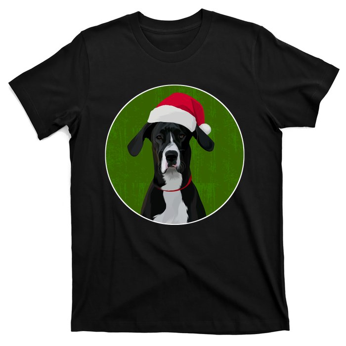 Great Dane Dog In Santa Hat For Christmas T-Shirt