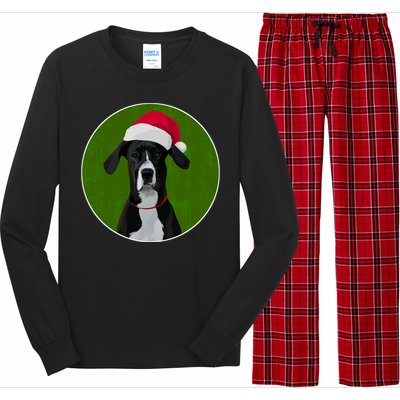 Great Dane Dog In Santa Hat For Christmas Long Sleeve Pajama Set