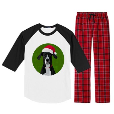 Great Dane Dog In Santa Hat For Christmas Raglan Sleeve Pajama Set