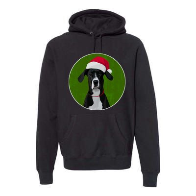 Great Dane Dog In Santa Hat For Christmas Premium Hoodie