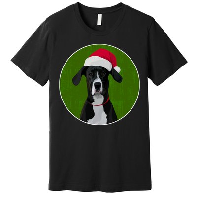 Great Dane Dog In Santa Hat For Christmas Premium T-Shirt