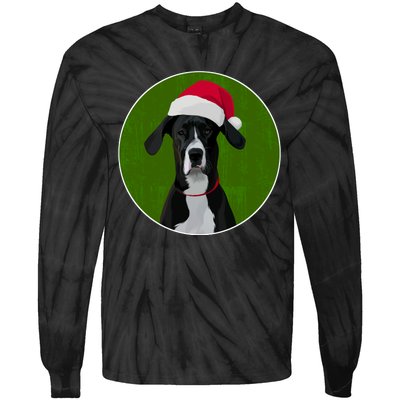 Great Dane Dog In Santa Hat For Christmas Tie-Dye Long Sleeve Shirt