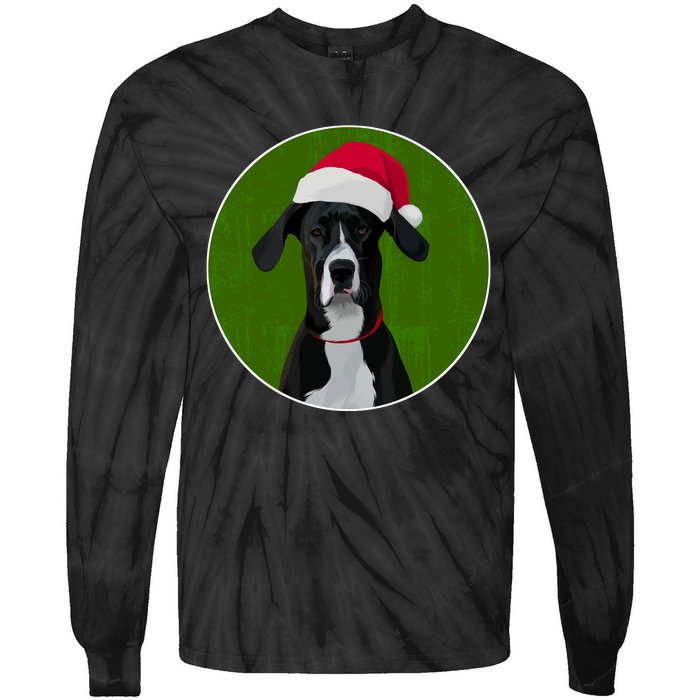 Great Dane Dog In Santa Hat For Christmas Tie-Dye Long Sleeve Shirt