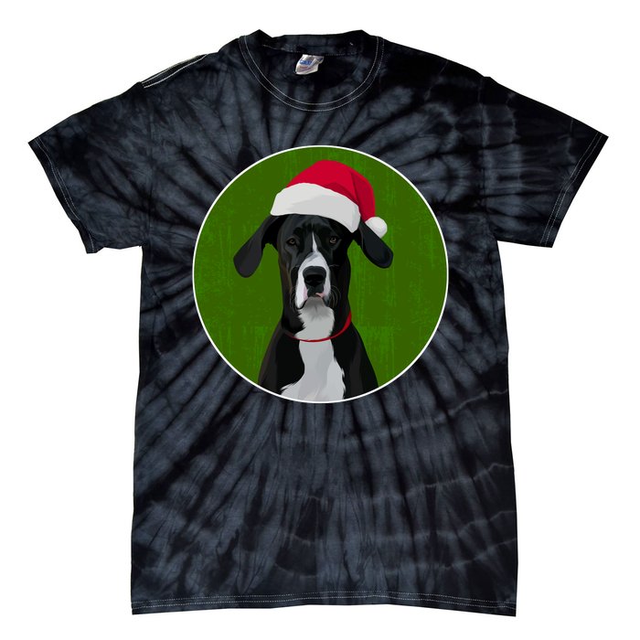 Great Dane Dog In Santa Hat For Christmas Tie-Dye T-Shirt