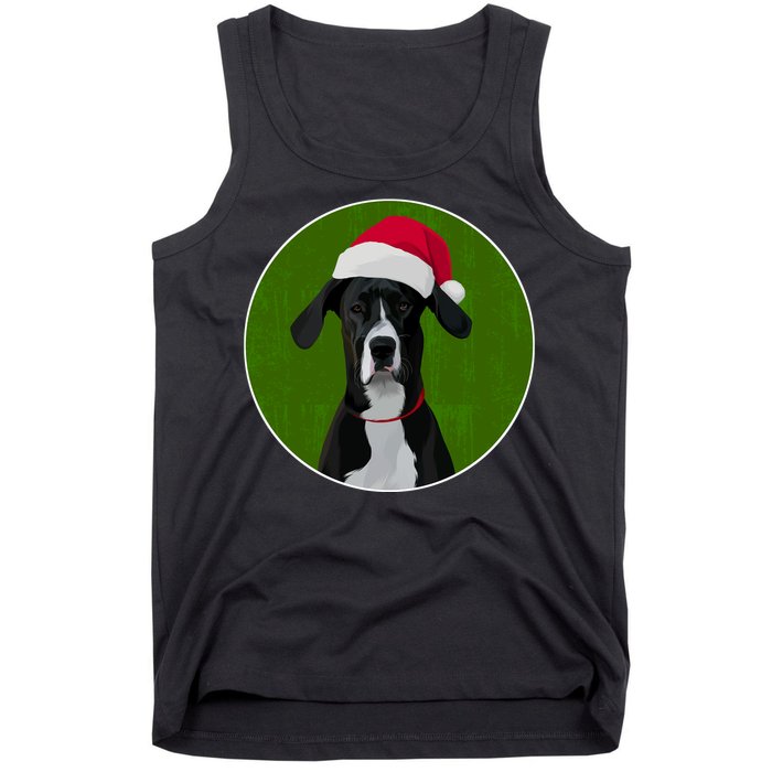 Great Dane Dog In Santa Hat For Christmas Tank Top