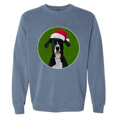 Great Dane Dog In Santa Hat For Christmas Garment-Dyed Sweatshirt