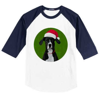 Great Dane Dog In Santa Hat For Christmas Baseball Sleeve Shirt