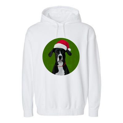 Great Dane Dog In Santa Hat For Christmas Garment-Dyed Fleece Hoodie