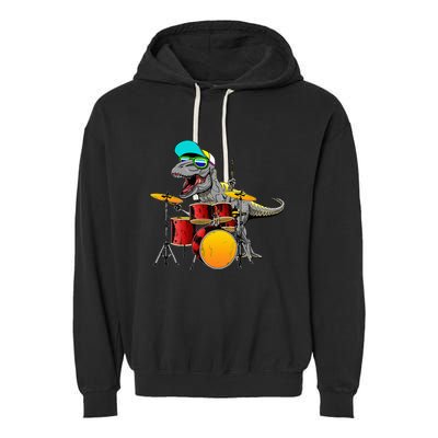 Great Dinosaurs Drums Music Playing Rex Design Garment-Dyed Fleece Hoodie