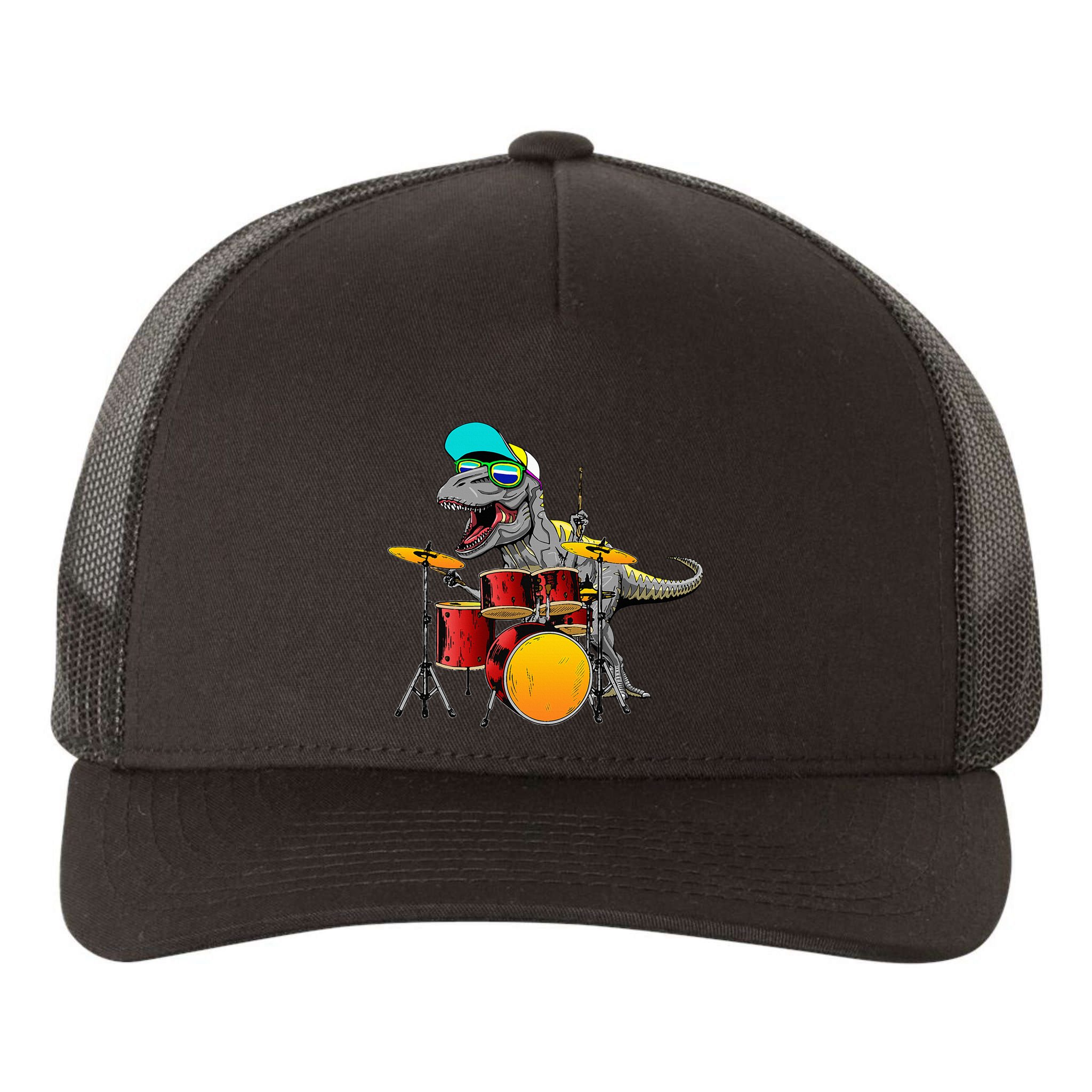 Great Dinosaurs Drums Music Playing Rex Design Yupoong Adult 5-Panel Trucker Hat